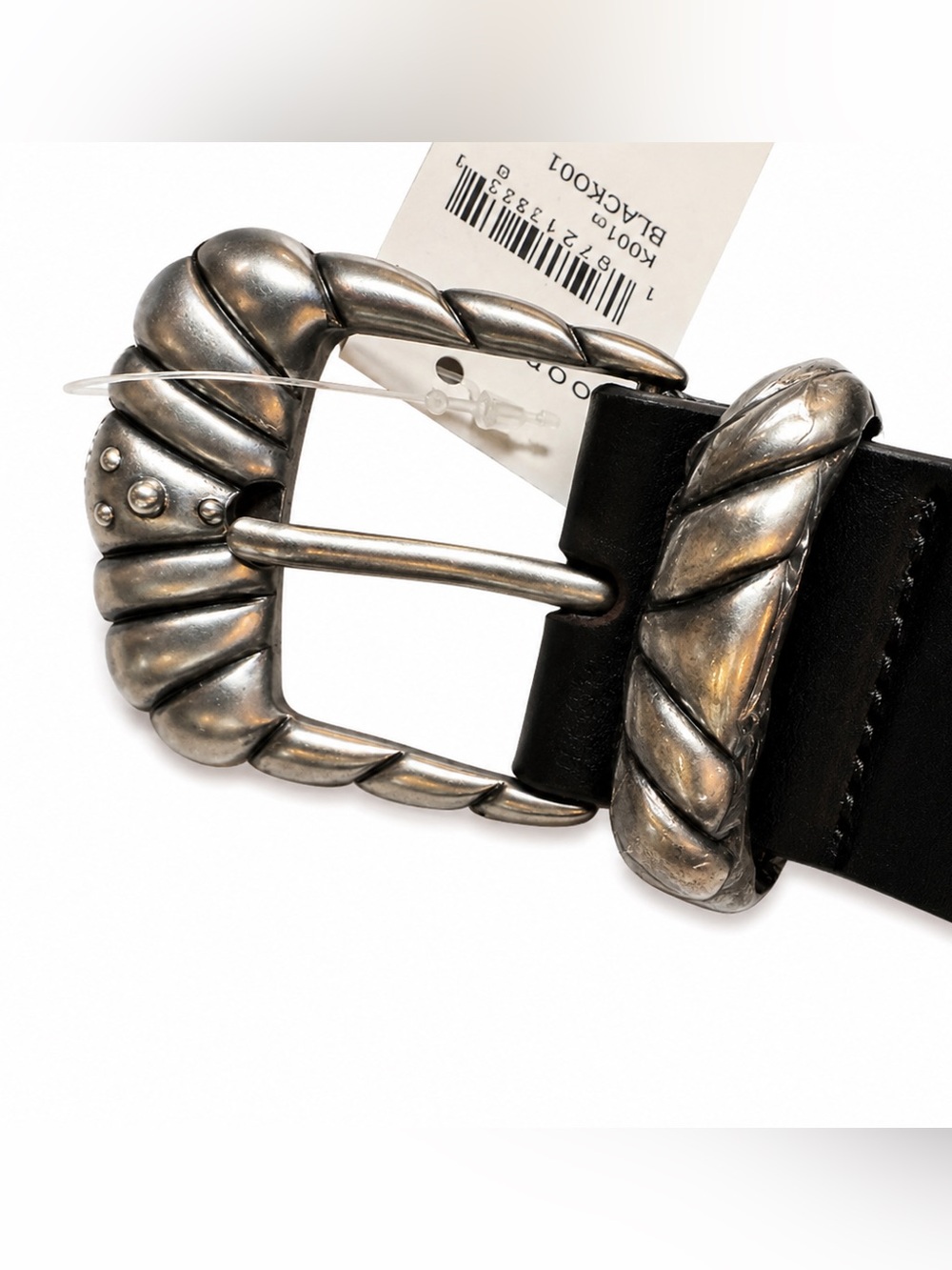 Good American Black Leather Studded Belt w/ Dust Bag BNWT XXS/XS Western - Picture 3 of 9